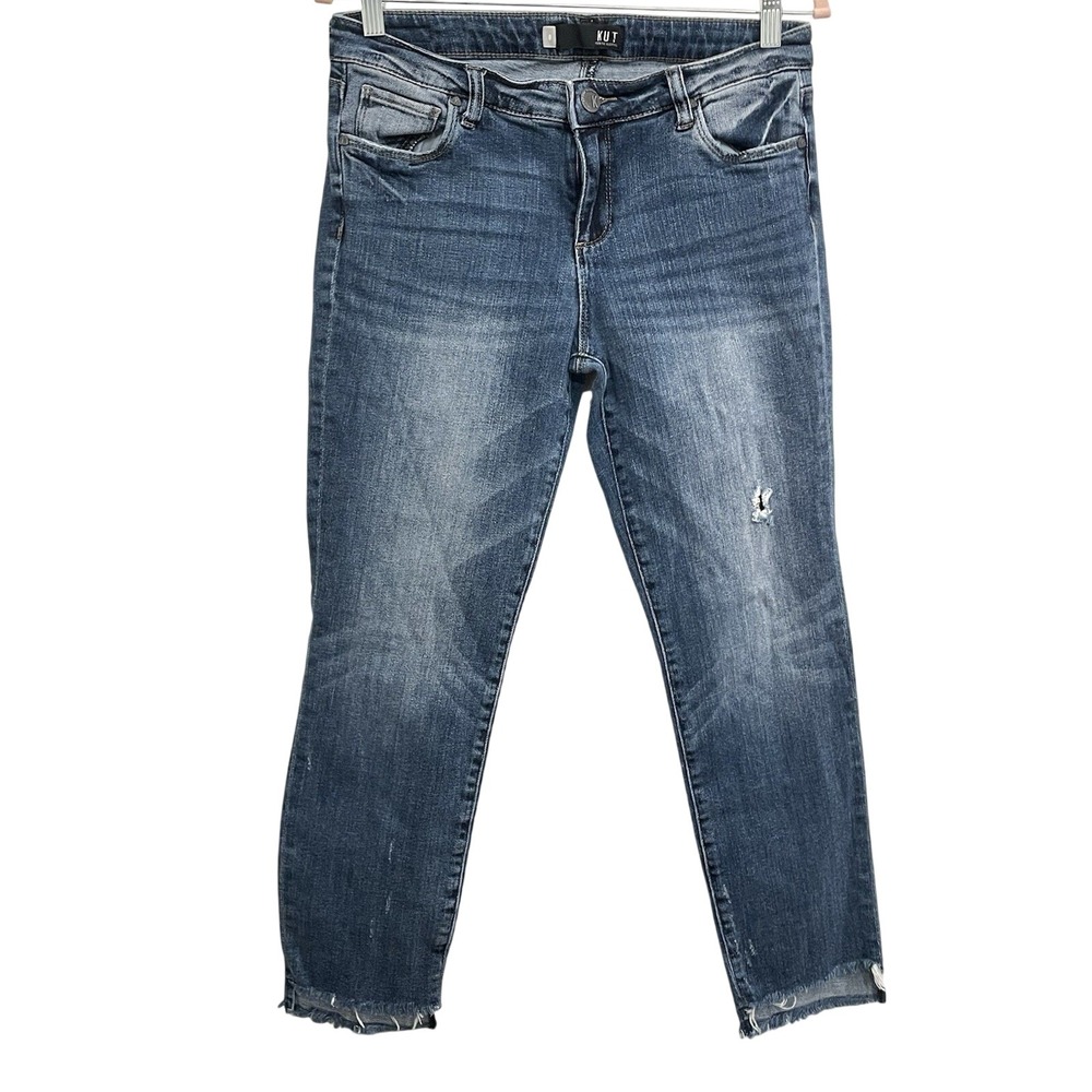 KUT from the Kloth Reese Ankle Straight Leg Jeans Women's 8 Blue Distressed